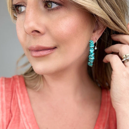 Turquoise Stone C-Shaped Hoop Earrings