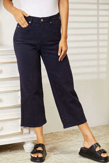 Judy Blue Full Size High Waist Tummy Control Garment Dyed Wide Cropped Jeans (T) Mischa Lottie