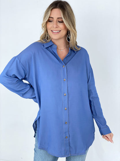 Easel "Twisted Tunic" Solid Button Down Tunic Shirt (K) Mischa Lottie