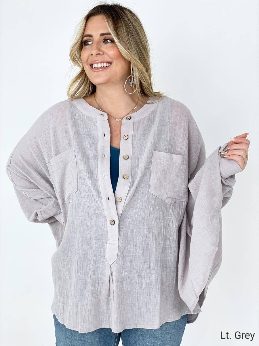 Easel Textured Cotton Linen Oversized Top (K) Mischa Lottie