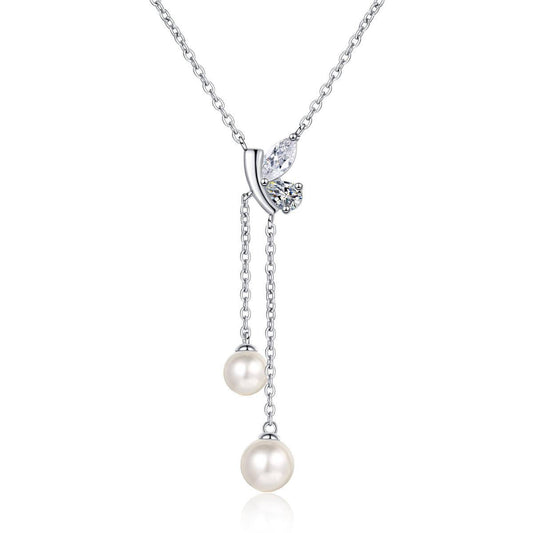Natural Freshwater Pearl Butterfly-Shaped Moissanite Pendant Necklace