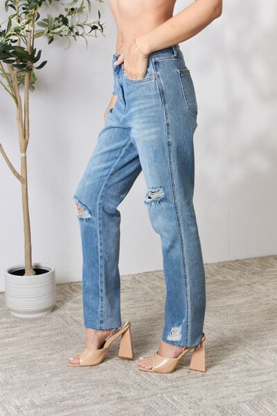 Judy Blue Full Size Distressed Raw Hem Straight Jeans