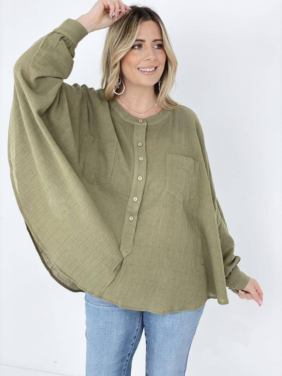 Easel Textured Cotton Linen Oversized Top (K) Mischa Lottie