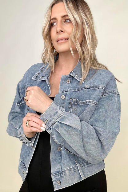 Rivet Studded Pocketed Denim Jacket (K) Mischa Lottie