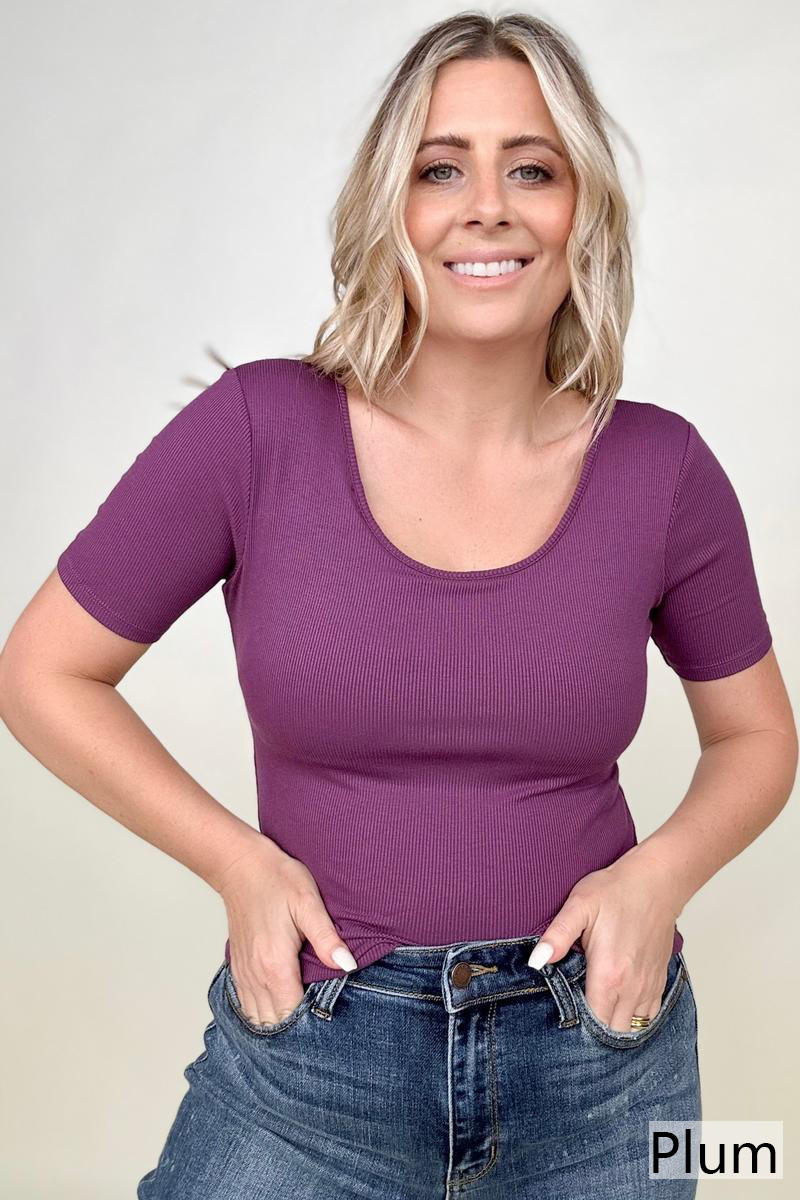Fawnfit Basic Ribbed Fitted Tee with Built In Bra (K) Mischa Lottie