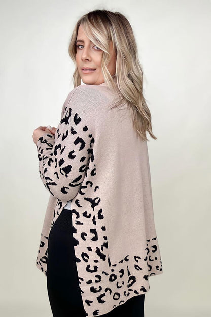 Khaki Leopard Mock Neck Dolman Sweater