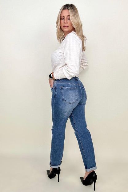 Risen High Rise Destroyed Slim Girlfriend Jeans