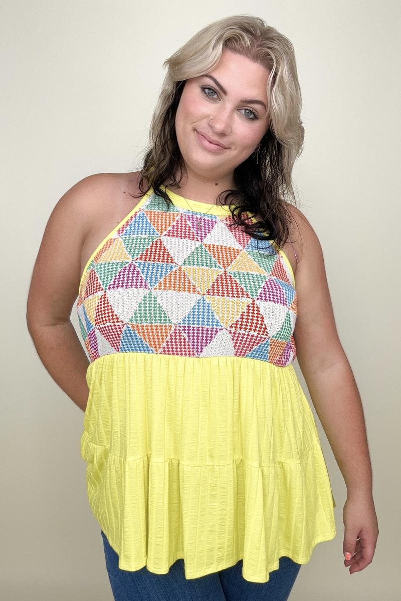 Haptics Multi Geometric Waffle Knit Babydoll Top (K) Mischa Lottie