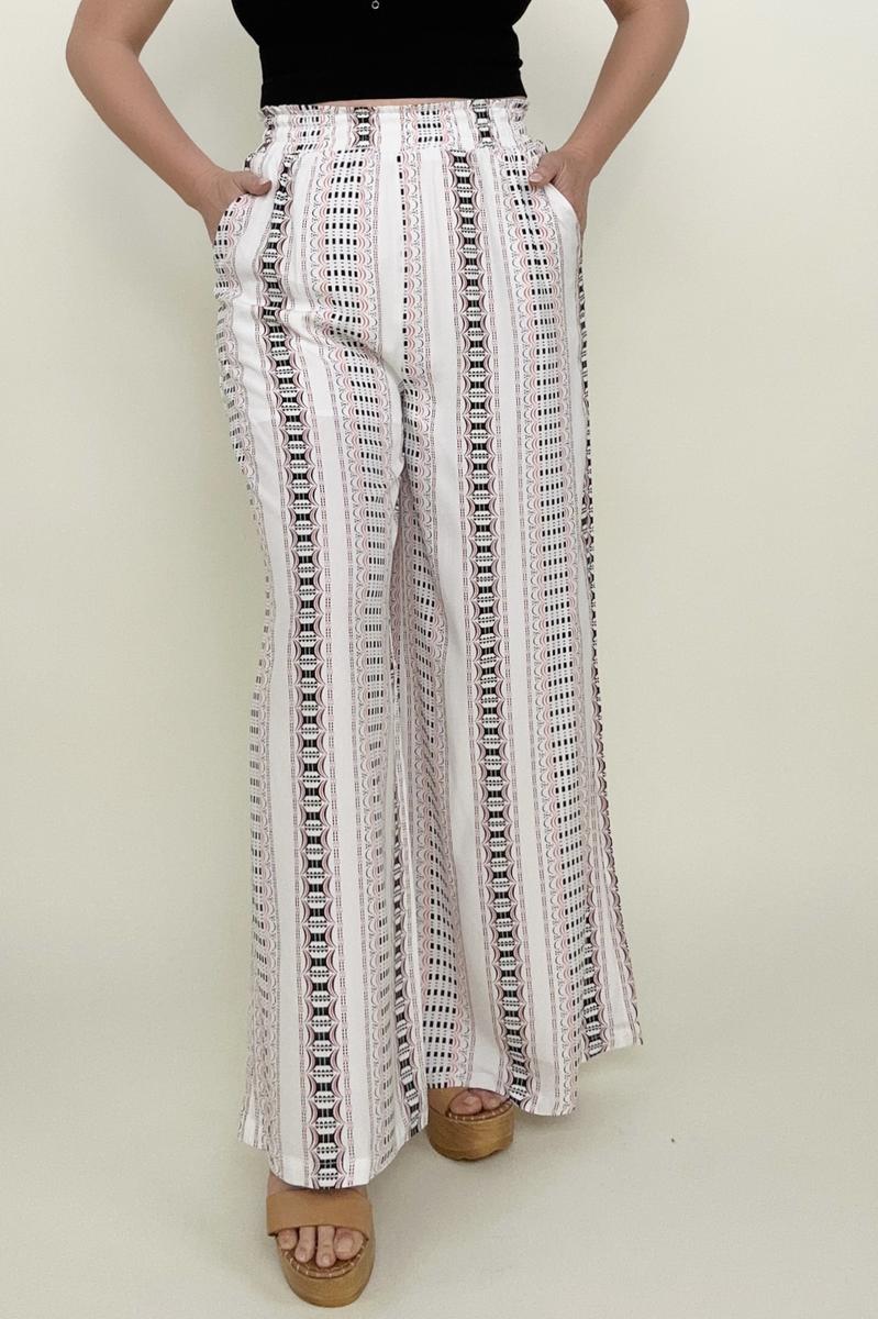 Geo Stripe Smocked Waist Wide Leg Pants (K) Mischa Lottie