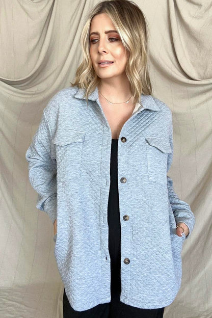 Quilted Button Down Shacket With Pockets